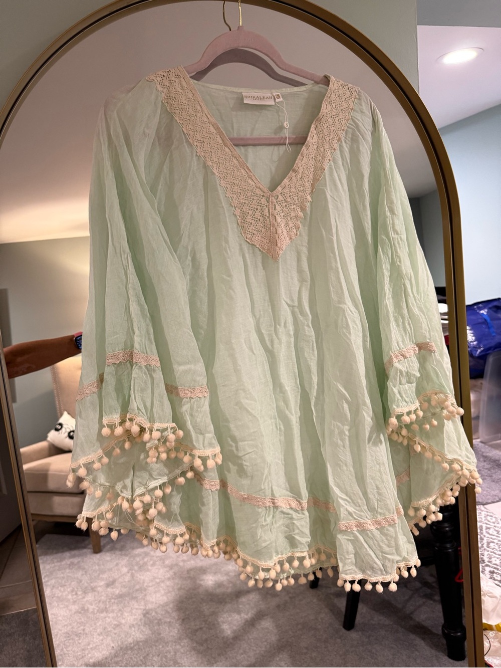 Shiraleah Mint V-Neck Pom Pom Swim Coverup